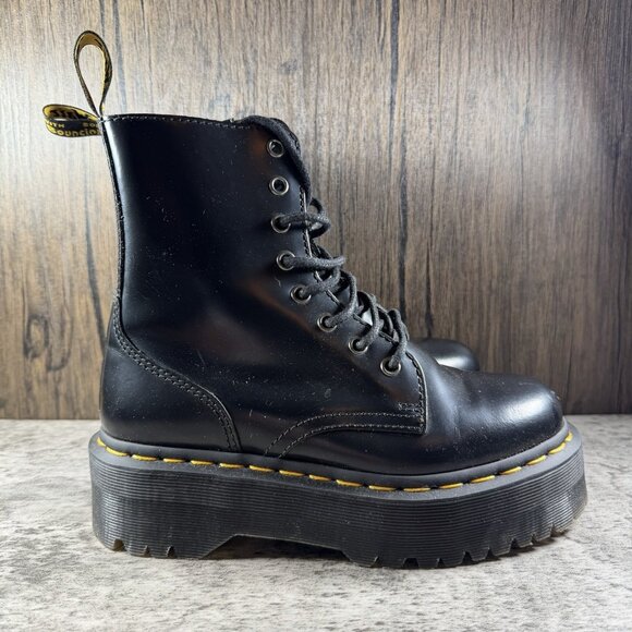 Dr. Martens Jadon Platform Combat Boots Size W6 M5 Black Leather Punk Goth Docs - Picture 3 of 9